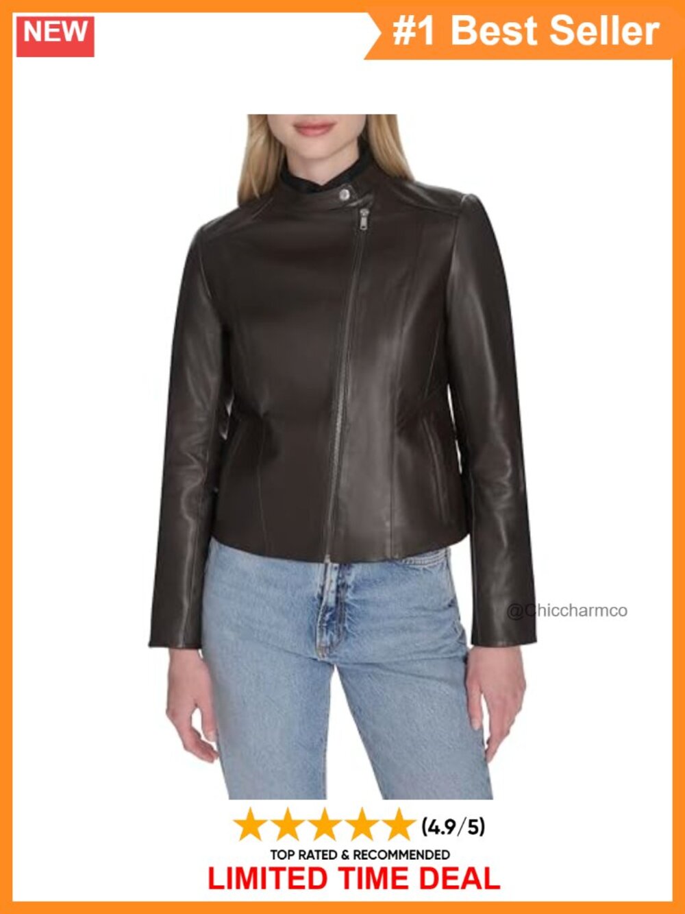 Long Sleeve Snap Collar Asymmetric Zip Leather Jacket